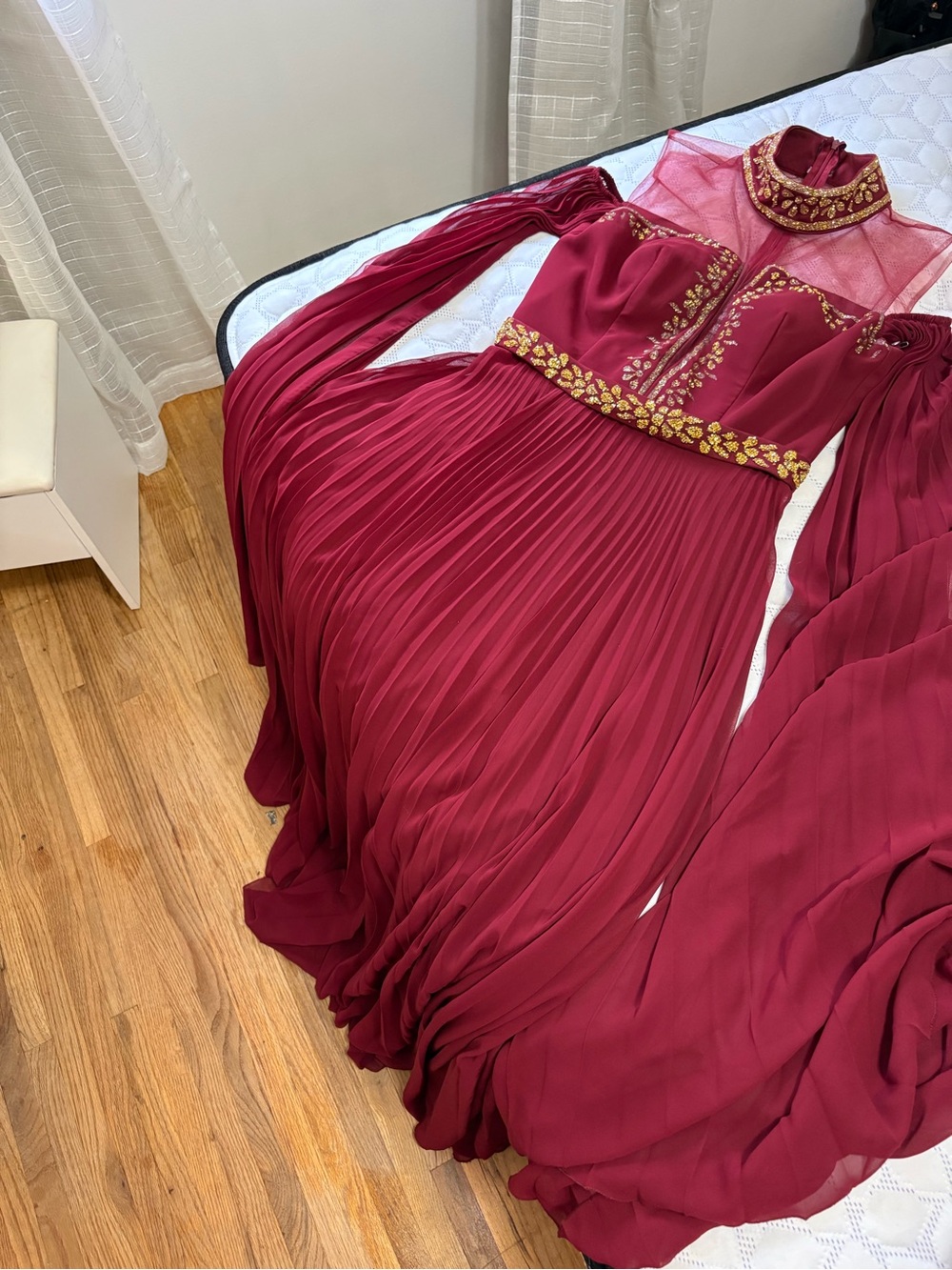 Cazal Burgundy Maxi Dress with Gold Embellishment
